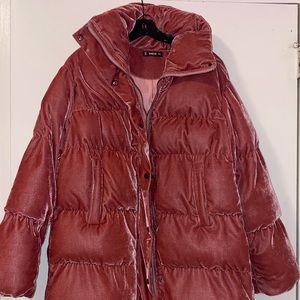 Pink Velvet Oversized Puffer